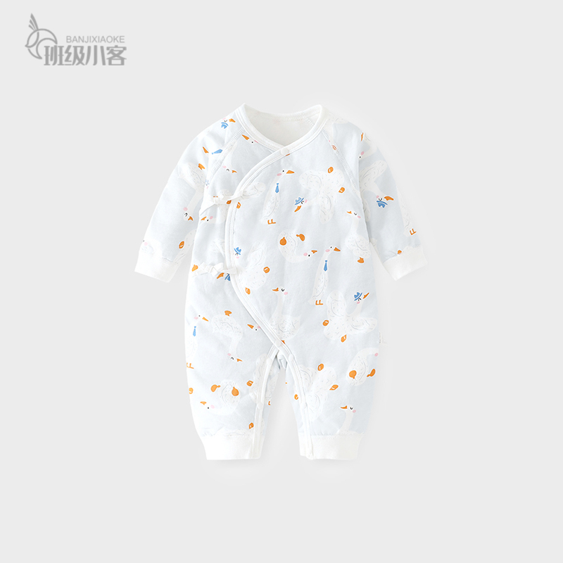 婴儿薄棉连体衣秋冬季40g新生儿夹棉衣服三层保暖蝴蝶衣宝宝衣服