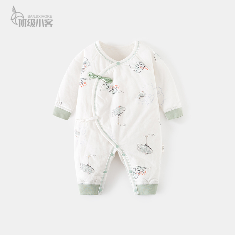 新生婴儿夹棉连体衣冬季0-3月薄棉初生宝宝蝴蝶衣52码哈衣爬衣