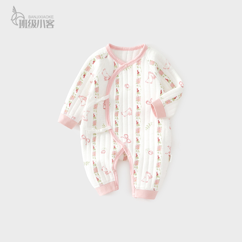 新生婴儿儿连体衣秋冬季保暖宝宝夹棉衣服初生儿蝴蝶哈衣贴身爬服