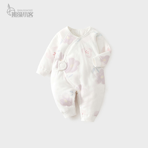 婴儿薄棉连体衣秋冬季女宝宝新生儿婴儿衣服夹棉包屁衣0-3月52码