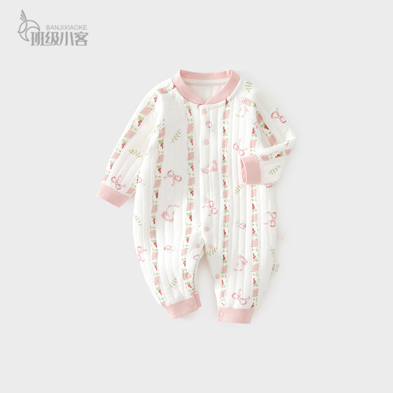 女宝宝保暖婴儿连体衣秋冬季新生婴儿衣服秋装薄棉哈衣爬服春秋款