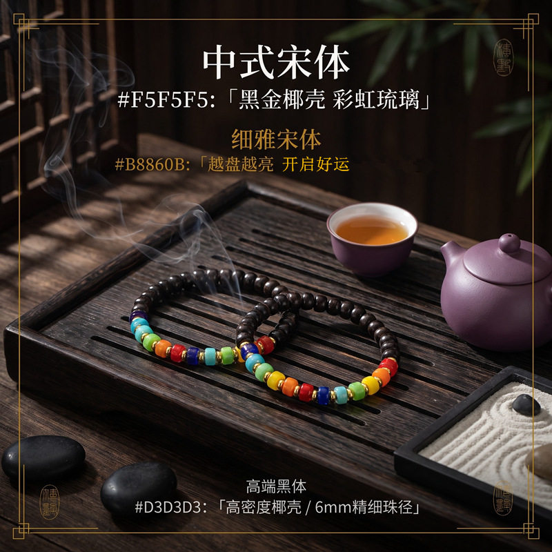 中式高密度老料椰壳手串七彩骨法琉璃隔珠文玩单圈手链男女款