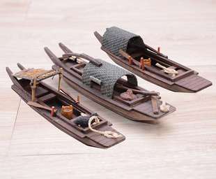 绍手篷型木船模装 模品古工船模船船型小饰乌木船小船船仿兴渔帆制