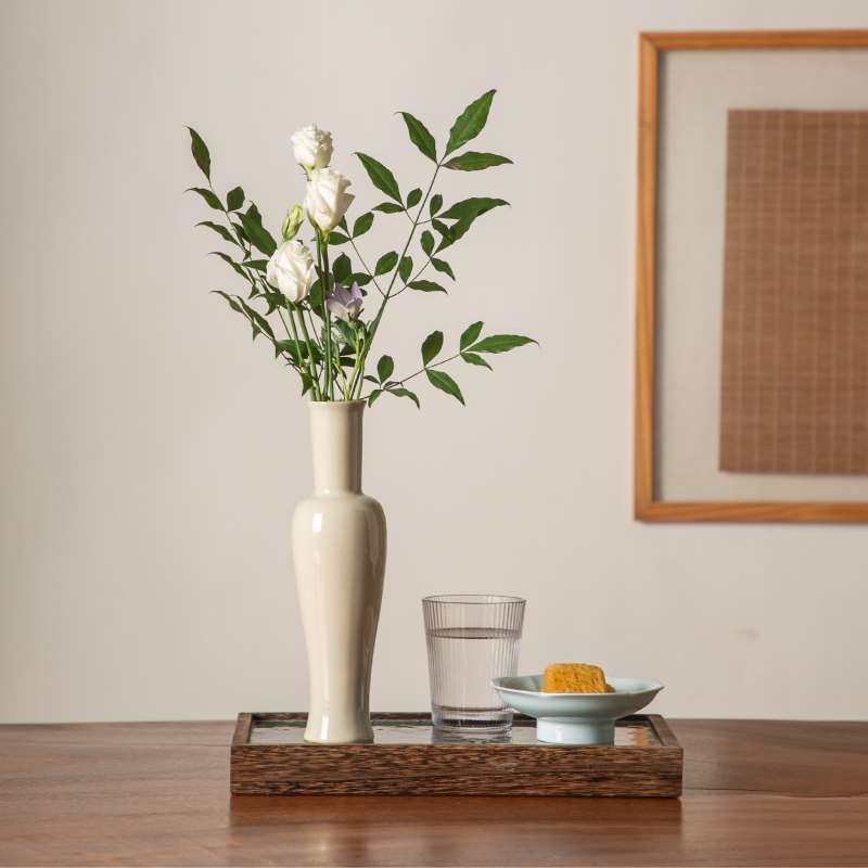 中式禅意仿宋花瓶草木灰陶瓷花器插花器花道礼佛清供日式玄关摆件