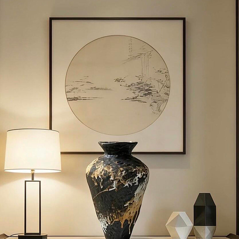 中式水墨圆形山水装饰画客厅简约雅致传统意境家居氛围挂画