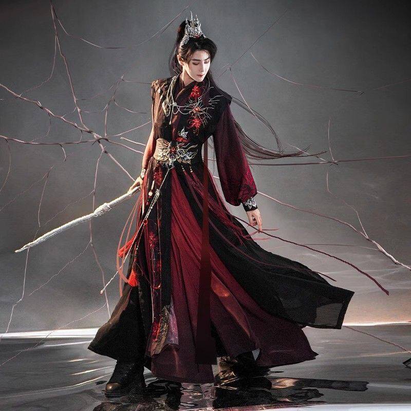 汉服男女全套曼蛛丝语汉元素宋制交领长衫褙子比甲彼岸花黑红侠客