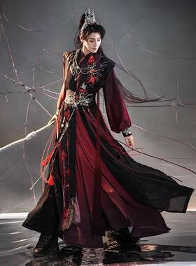汉服男女全套曼蛛丝语汉元素宋制交领长衫褙子比甲彼岸花黑红侠客