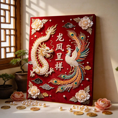2026新款DIY龙凤呈祥珍珠画手工立体卡通高级摆台装饰礼物钻石画