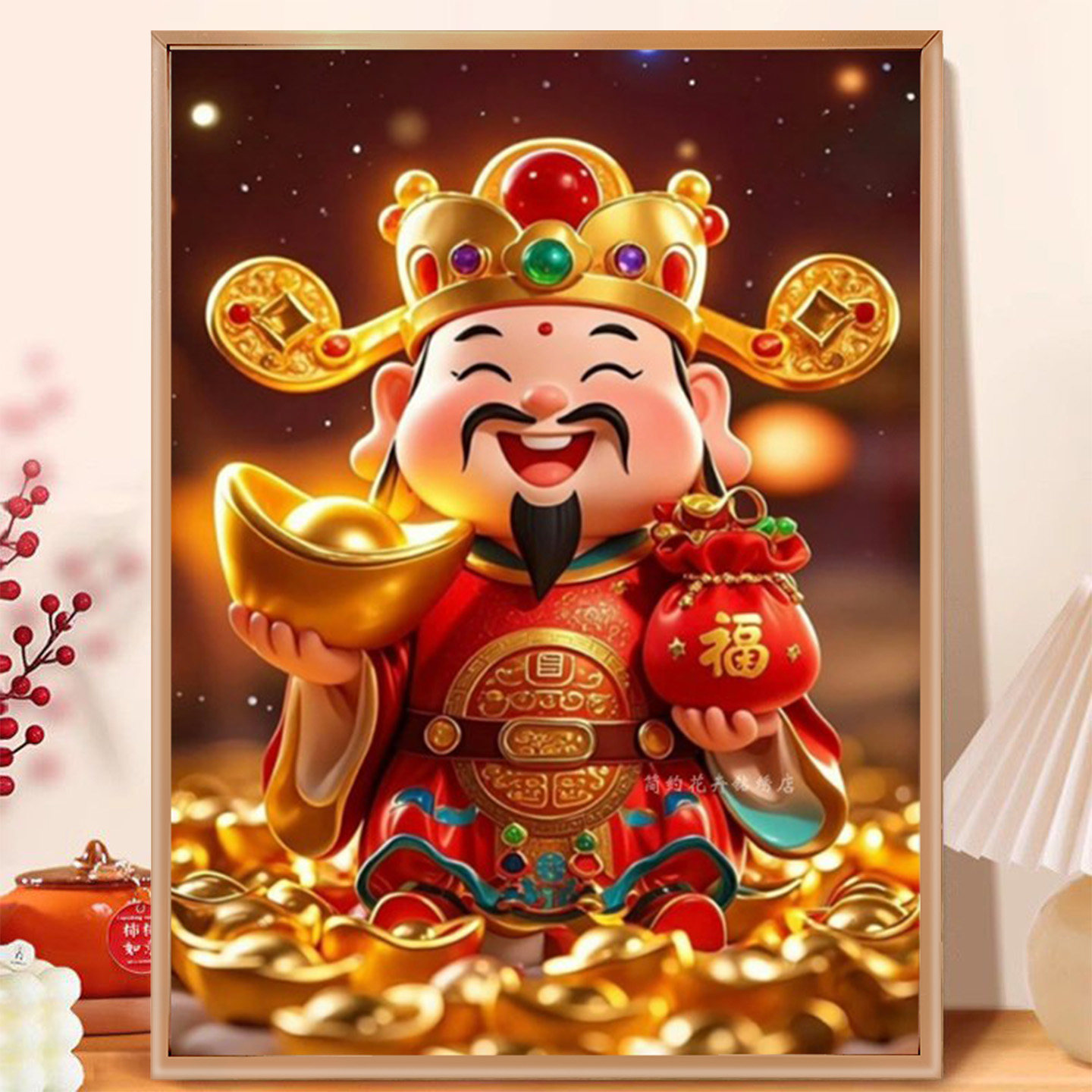 财神爷5d钻石画2026新款客厅玄关粘钻画十字绣圆钻福袋招财砖石绣,居家布艺,钻石绣,淘宝优惠券,粉丝福利购,淘宝优惠卷