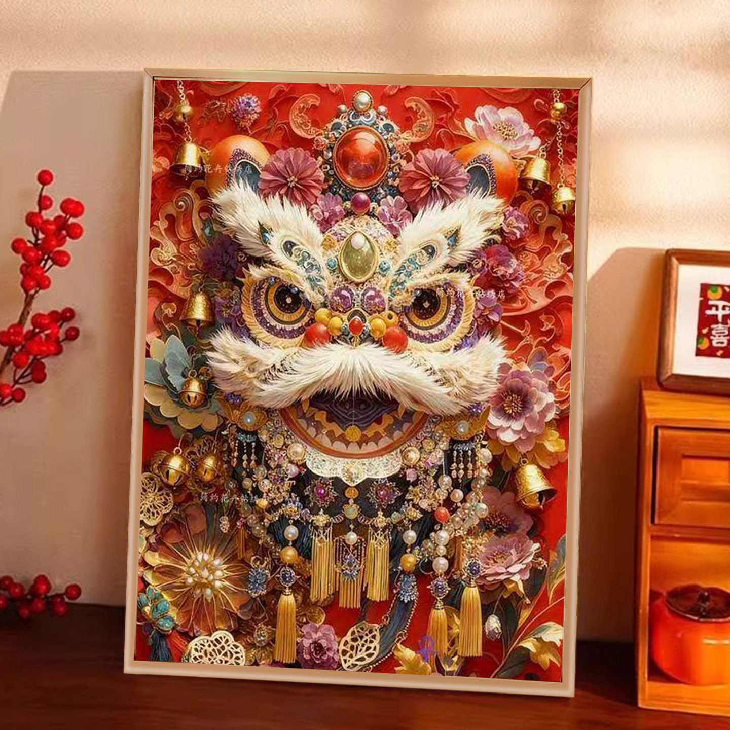 喜狮纳福5d钻石画2026迎新年线绣客厅入户国风满钻十字绣新款动物,居家布艺,钻石绣,淘宝优惠券,粉丝福利购,淘宝优惠卷