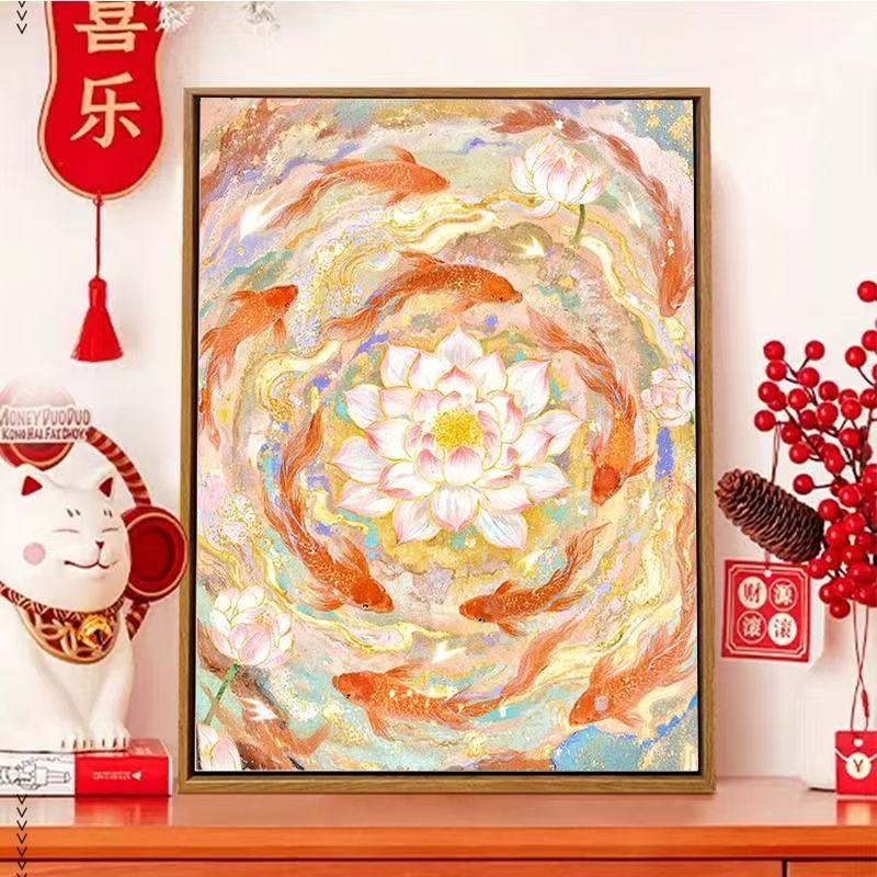 九鱼呈祥十字绣5d钻石画满钻2025新款手工diy水钻客厅卧室装饰画图片
