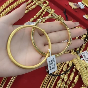 999足金纯银金包银素圈古法推拉活口手环 可调节手镯女情人节礼物