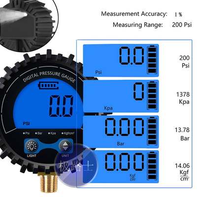 极路士轮胎气压表检测表头空气测量数显表01PSI精大屏显示气压测