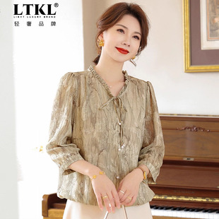 雪纺上衣 减龄高贵休闲女士七分袖 中年妈妈2025秋季 洋气显气质时尚