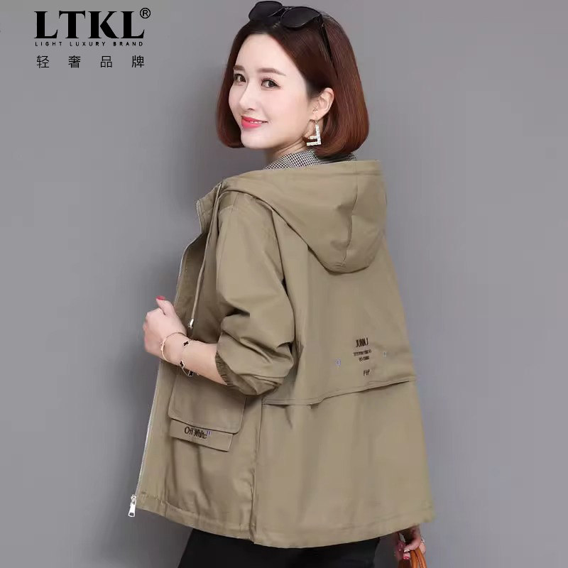 风衣外套女2024春秋新款中年妈妈装女士宽松连帽气质百搭夹克上衣