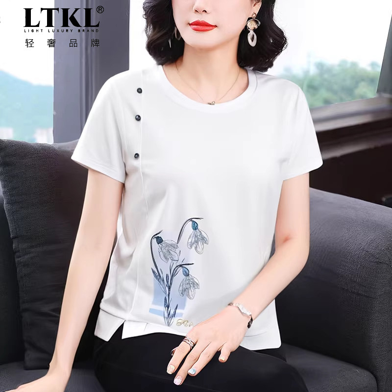 白色短袖T恤女纯棉宽松遮肚休闲妈妈夏装2026年新款百搭半袖上衣