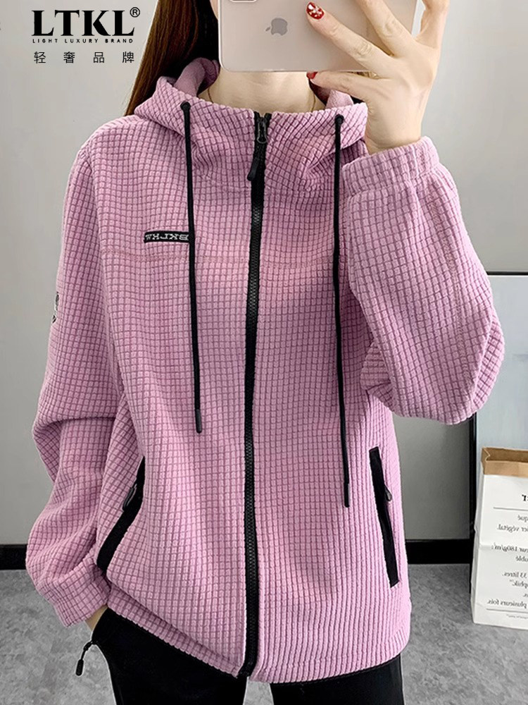 加绒卫衣女小个子短款开衫摇粒绒外套春秋2025新款连帽休闲抓绒衣,女装/女士精品,短外套,淘宝优惠券,粉丝福利购,淘宝优惠卷