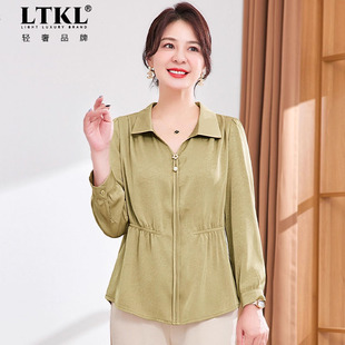 洋气长袖 中年妈妈秋装 显气质雪纺上衣中老年女秋季 薄款 T恤 时尚