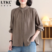 复古波点长袖 宽松遮肚子洋气上衣 中年妈妈大码 衬衫 女2025春秋新款