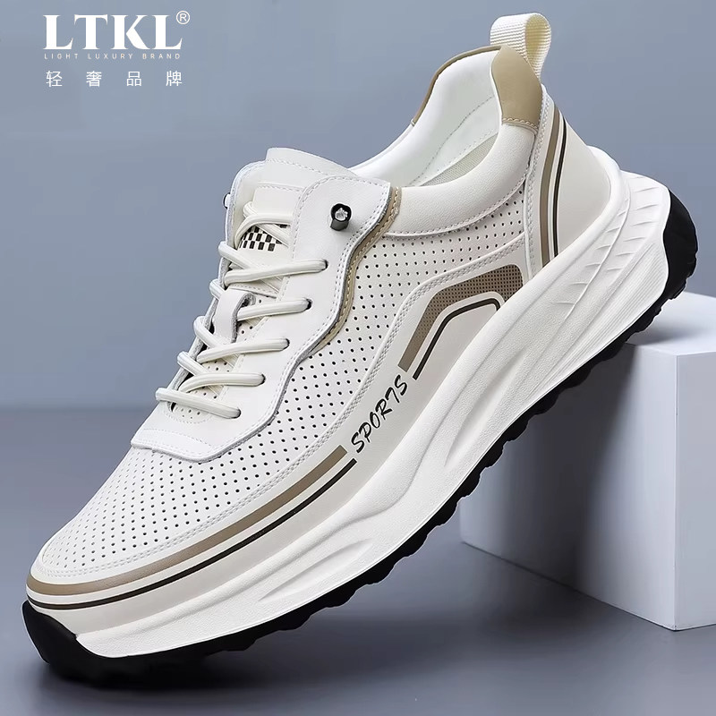 2026新款春秋透气运动休闲鞋男款内增高镂空皮鞋旅游跑步鞋子男鞋