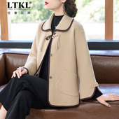 妈妈秋装 针织外套中老年女装 显气质翻领洋气高贵呢子中年妇女上衣