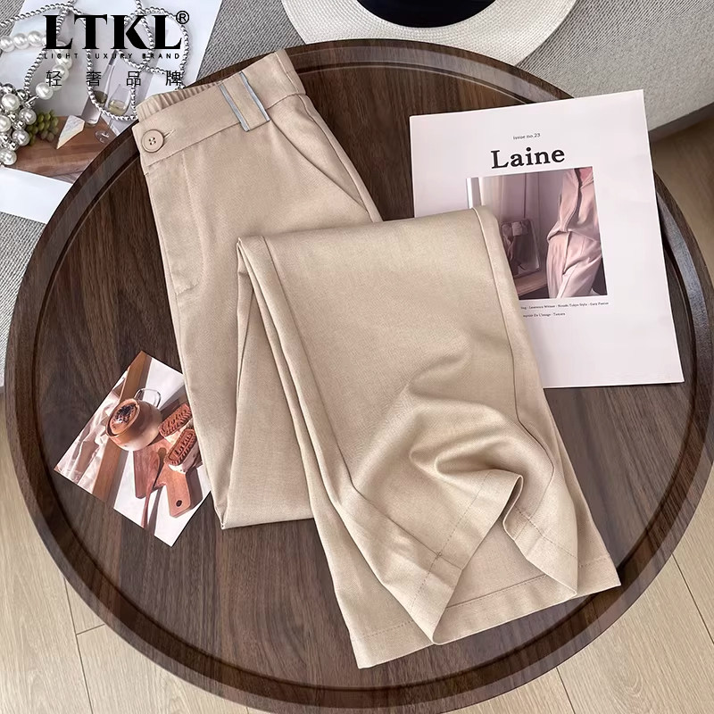 高档天丝亚麻阔腿裤女春夏薄款冰丝棉麻高腰垂感窄版直筒休闲裤