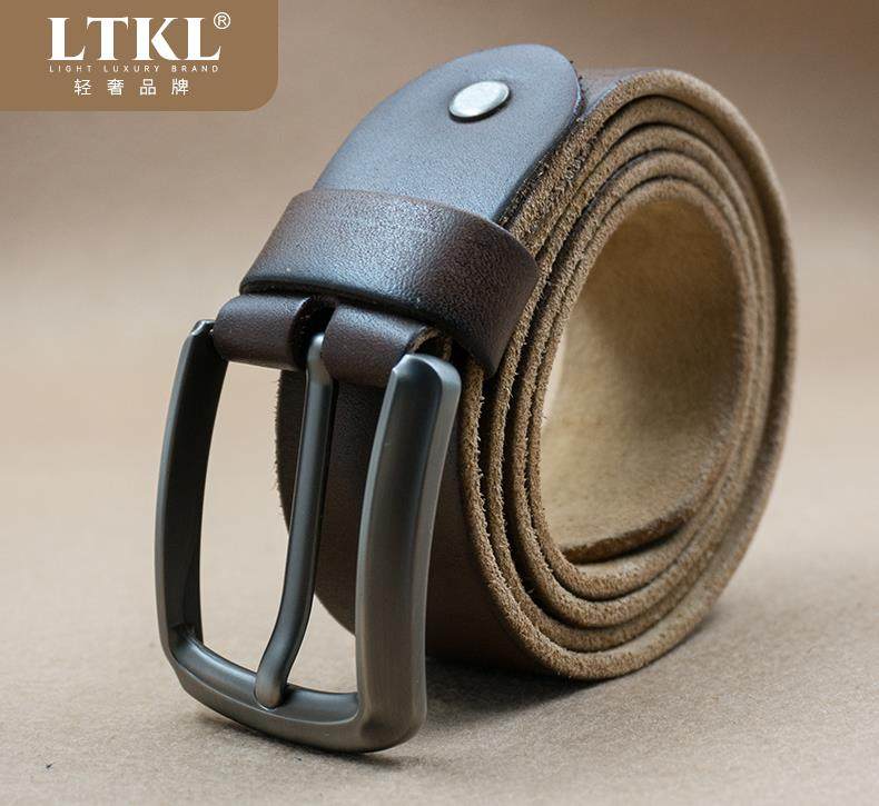 头层牛皮针扣纯皮带真皮青年男士腰带复古裤带手工做旧休闲YH1111