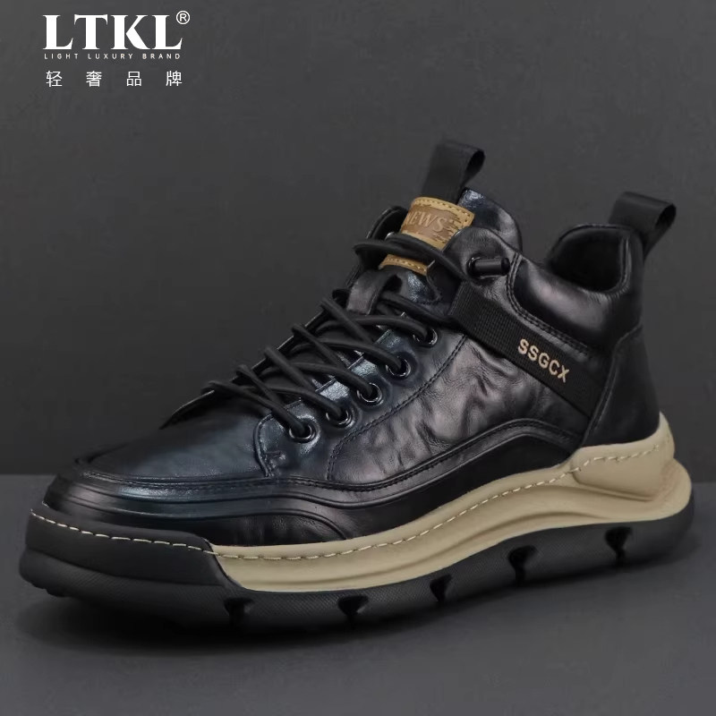 棉鞋男冬季加绒休闲皮鞋2026新款高帮男鞋子真皮英伦潮流百搭板鞋