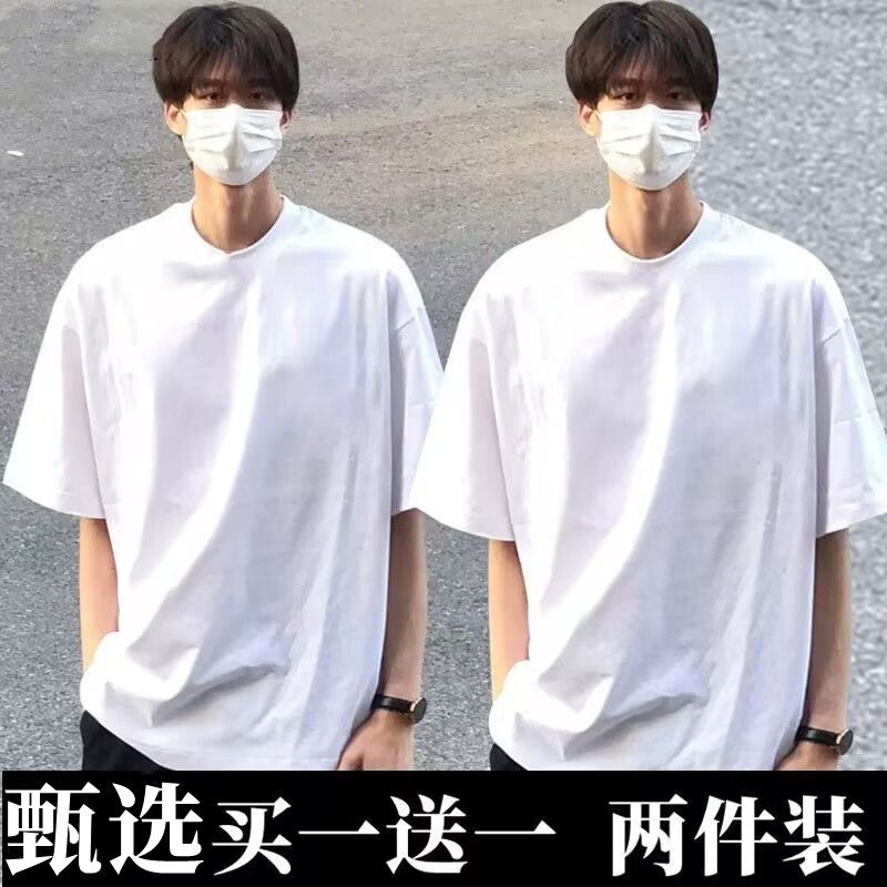 纯黑色夏季外穿男款少年感日系美式复古打底180g短袖运动休闲