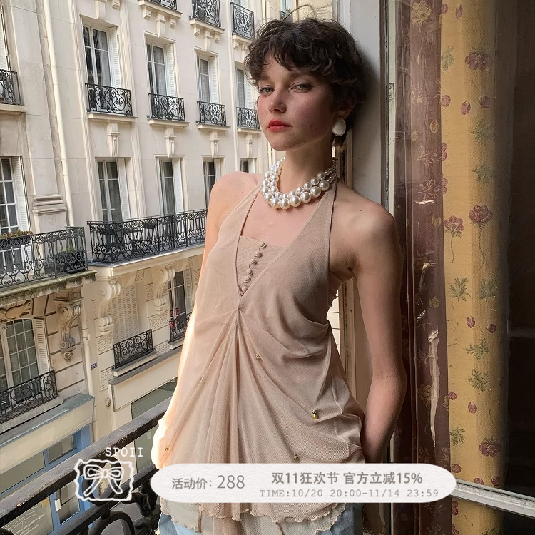 挂脖网纱抹胸吊带背心