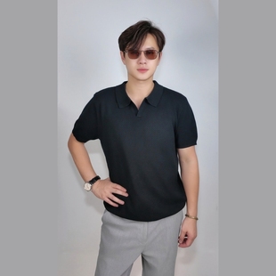 毛衣polo 2025夏高质量欧码 菠萝纹毛织polo衫 男商务海鸥领男士 短袖