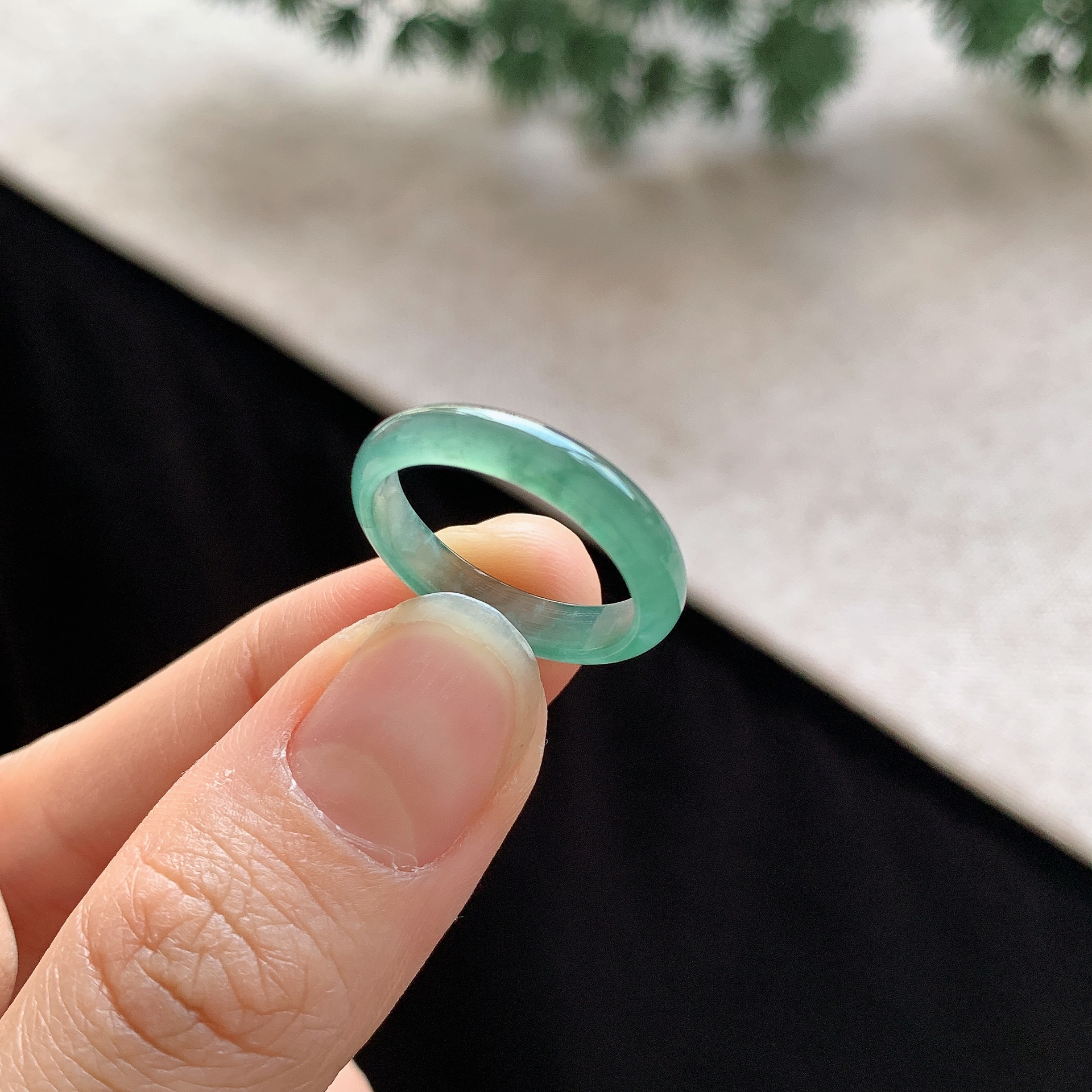 15号圈飘花蓝水翡翠戒指老坑特色