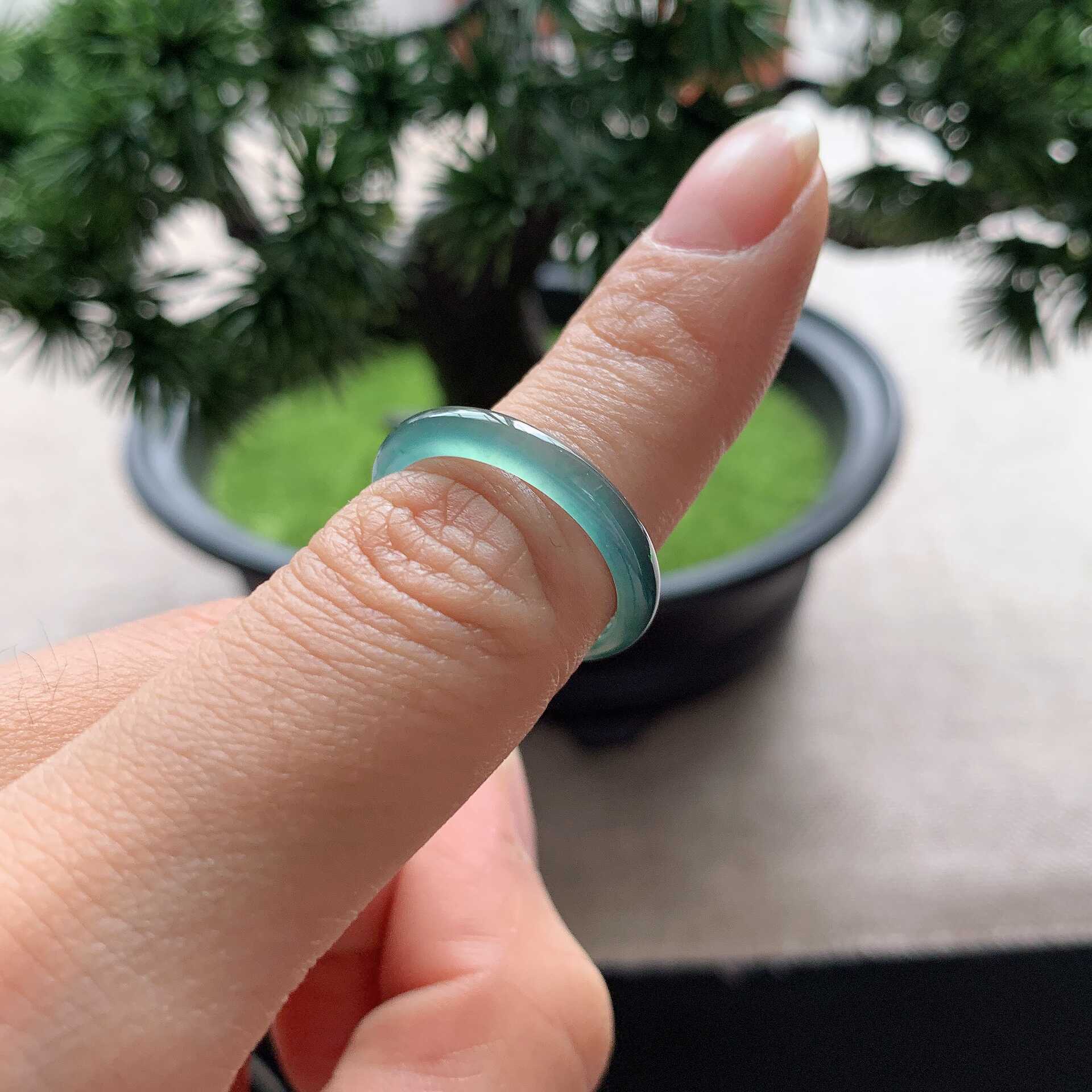 15号圈冰种老坑蓝水翡翠玉石戒指