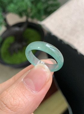 17号圈口老坑冰种蓝水翡翠戒指天空浅蓝色情侣款玉石指环天然A货