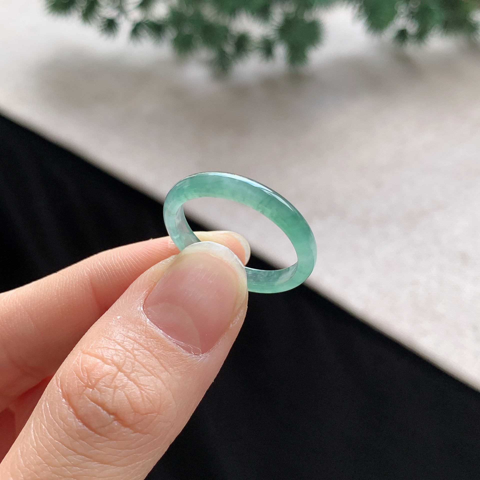 天然A货22号圈冰种蓝水翡翠戒指