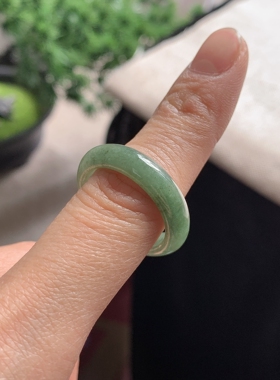 缅甸天然A货22号大圈口满绿翡翠戒指玉石素圈复古中国风食指中指