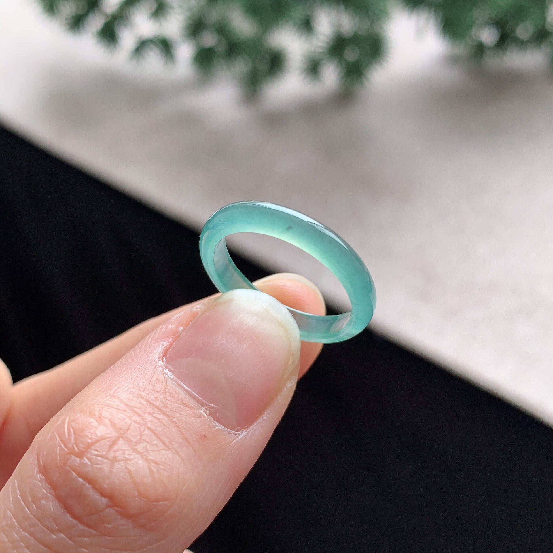 13号圈天然A货老坑冰种蓝水翡翠戒指百搭款情侣满色玉石指环戒圈