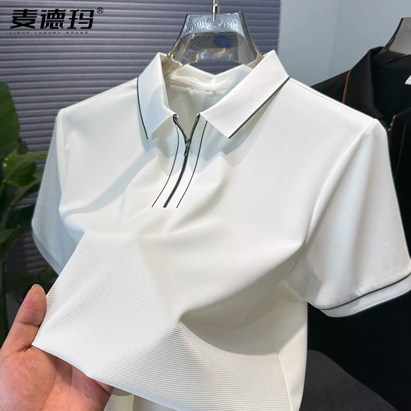 冰丝拉链翻领polo衫半袖夏装服薄