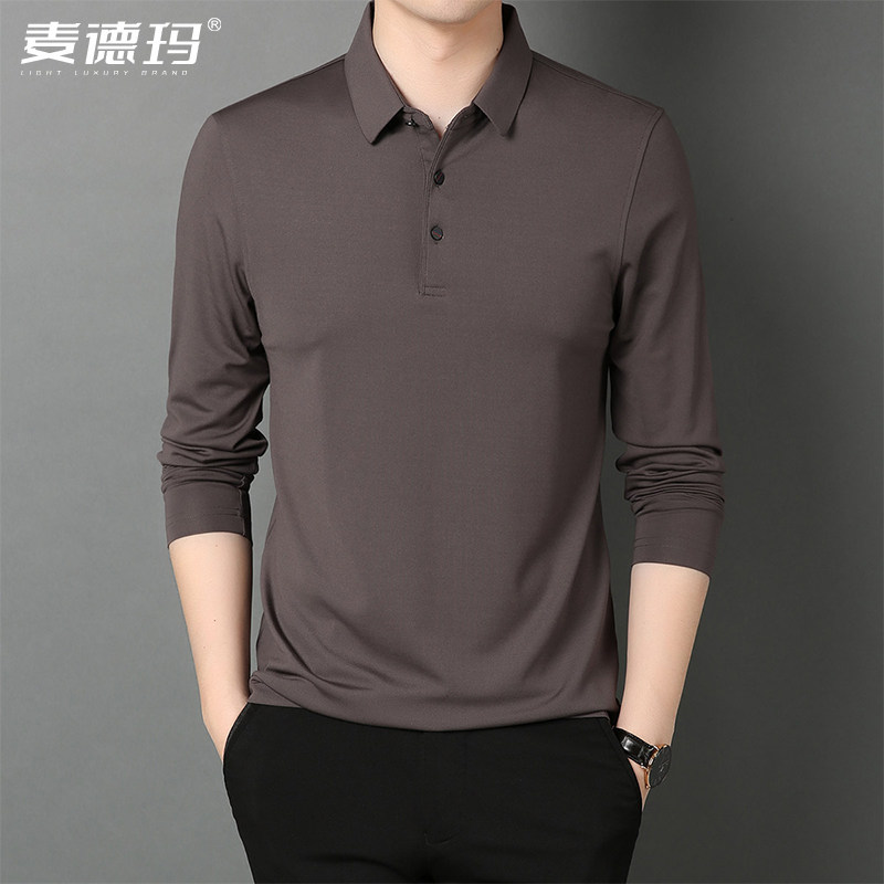 2025年t恤男长袖 翻领莫代尔商务polo衫春秋季男装内搭打底衫秋衣