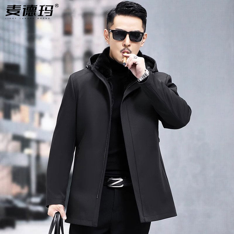 派克服男士整貂毛皮毛一体内胆