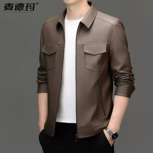 发布会同款pu仿真皮皮衣男春秋季翻领工装皮夹克潮流外套男装休闲