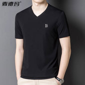 新款 V领纯色宽松冰丝半袖 冰丝休闲薄款 2025夏季 短袖 t恤男士 体恤衫