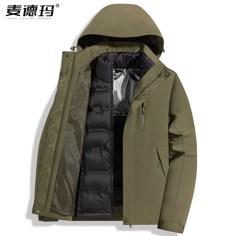 男士羽绒冲锋衣2025新款三合一可拆卸防风防水保暖登山服外套女