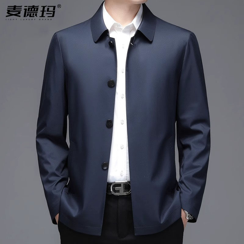 2024春秋季中年男士商务休闲薄款干部上衣中老年夹克爸爸装外套