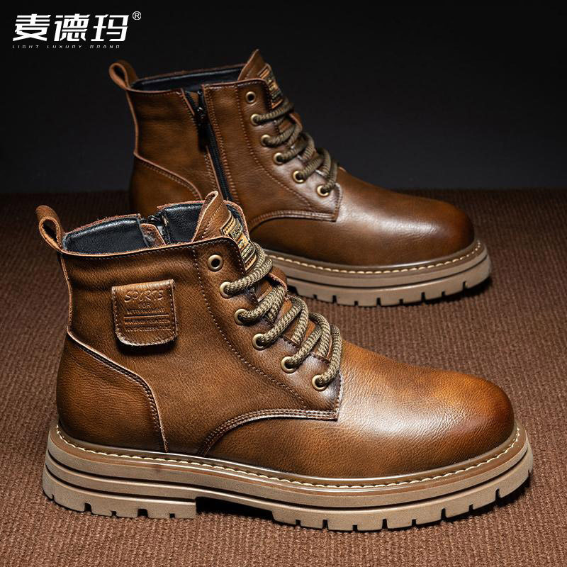 马丁靴男款2026冬季新款高帮鞋英伦风工装靴真皮加绒保暖棉鞋男鞋
