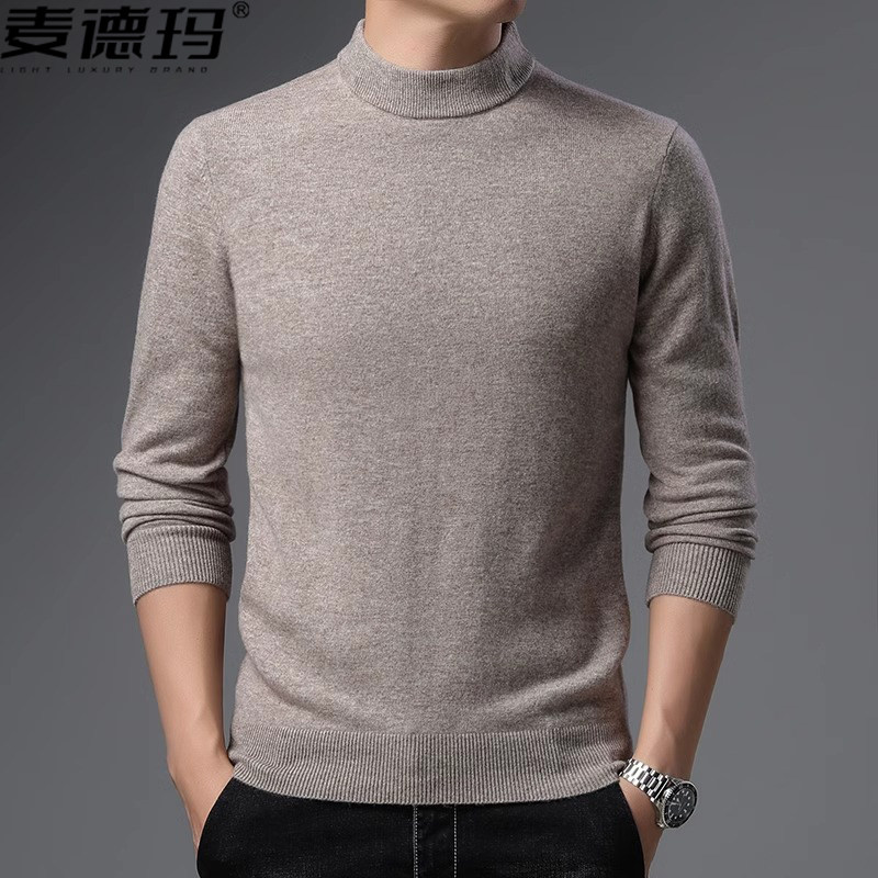 2025新款100纯羊毛衫秋冬季半高领毛衣男士打底针织薄款打底衫