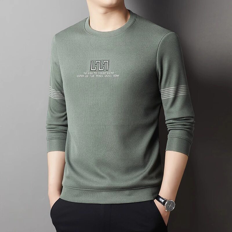 男士t恤长袖红色本命年加绒加厚卫衣中年春秋装上衣爸爸打底小衫T