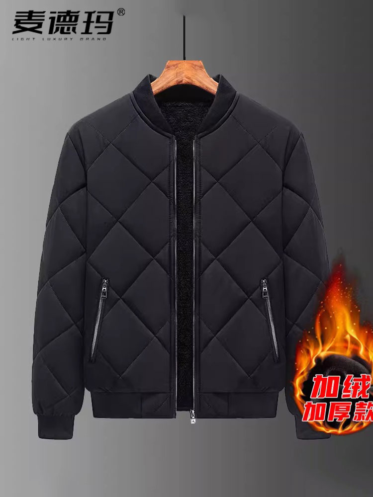 高端男装冬季加绒棉衣男士户外保暖加厚外套青年棒球领休闲棉服男