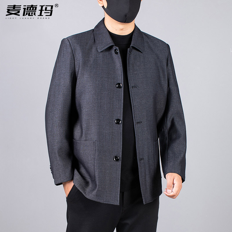 春秋中老年男士大码宽松翻领夹克