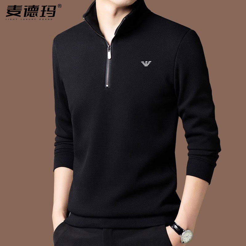 高端半拉链立领长袖t恤男2025春秋新款休闲卫衣男士加绒polo衫